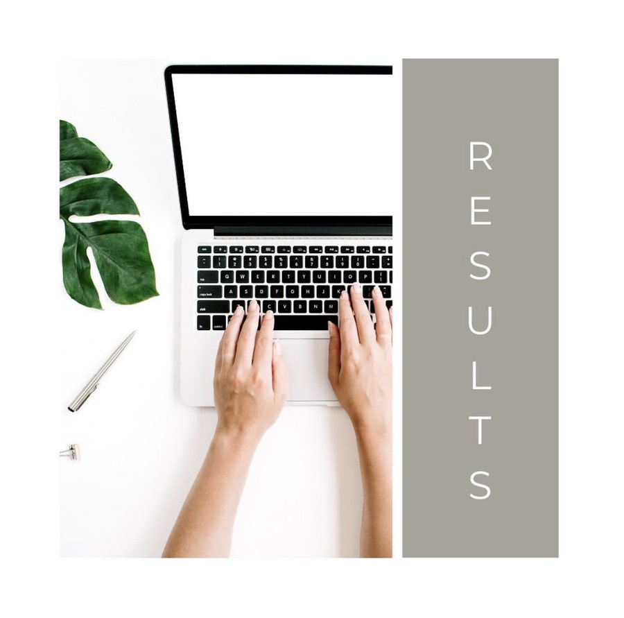 Results, a typographic post over a desk photograph