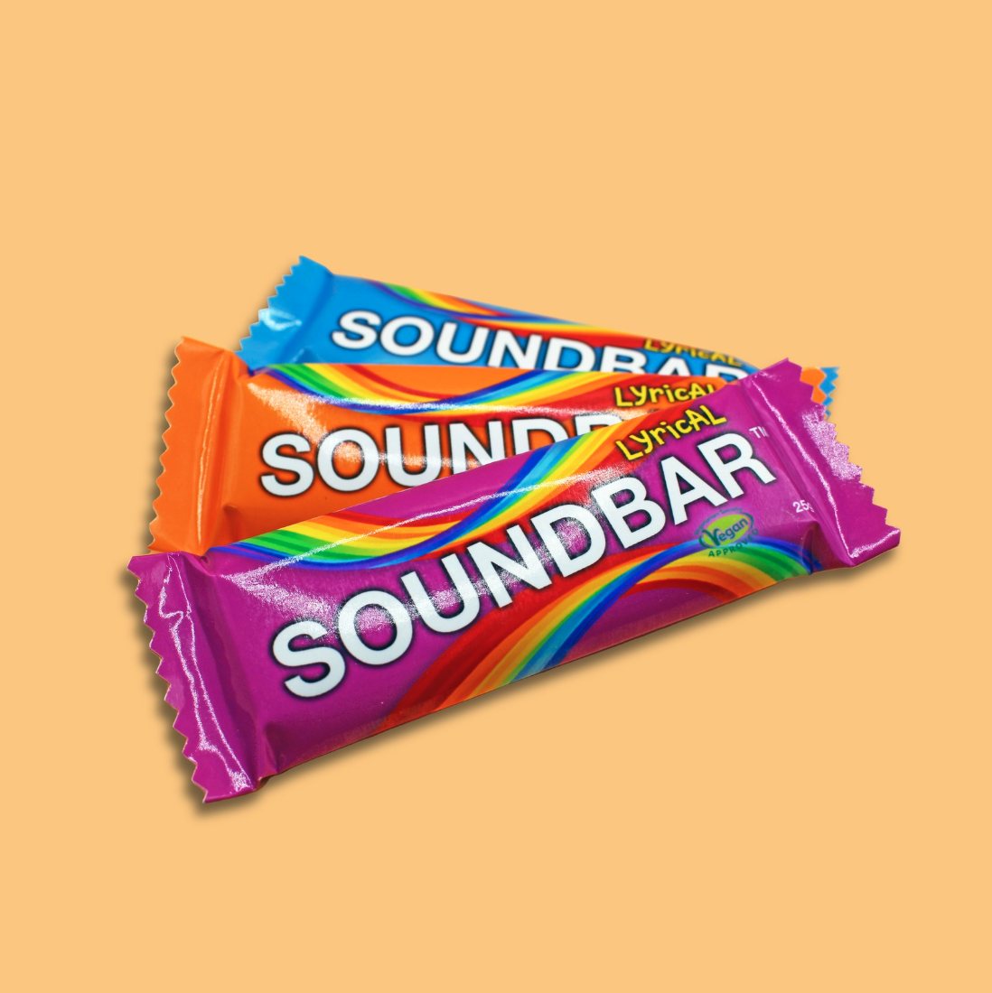 The same three bars shot on peach